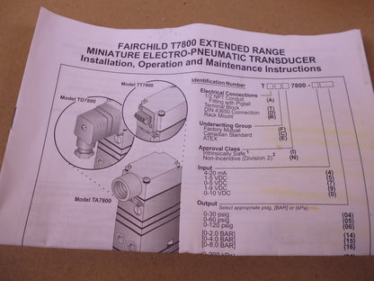 TDCI7800-406 Fairchild Electro-Pneumatic Transducer, 0-120 PSIG, 4-20mA, 30VDC | Industrial MRO Replacement Parts, Manufacturing Machine Parts &amp; Components, Heavy Equipment Parts Supplier