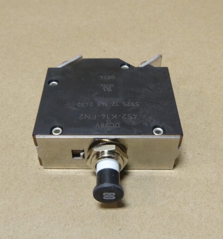 ETA Circuit Breaker 80Amp 28Vdc Push/Pull Plunger, Chassis Mount 452-K14-FN2-80A | Electrical MRO Replacement Parts &amp; Components and Commercial Electrical Supplies Company