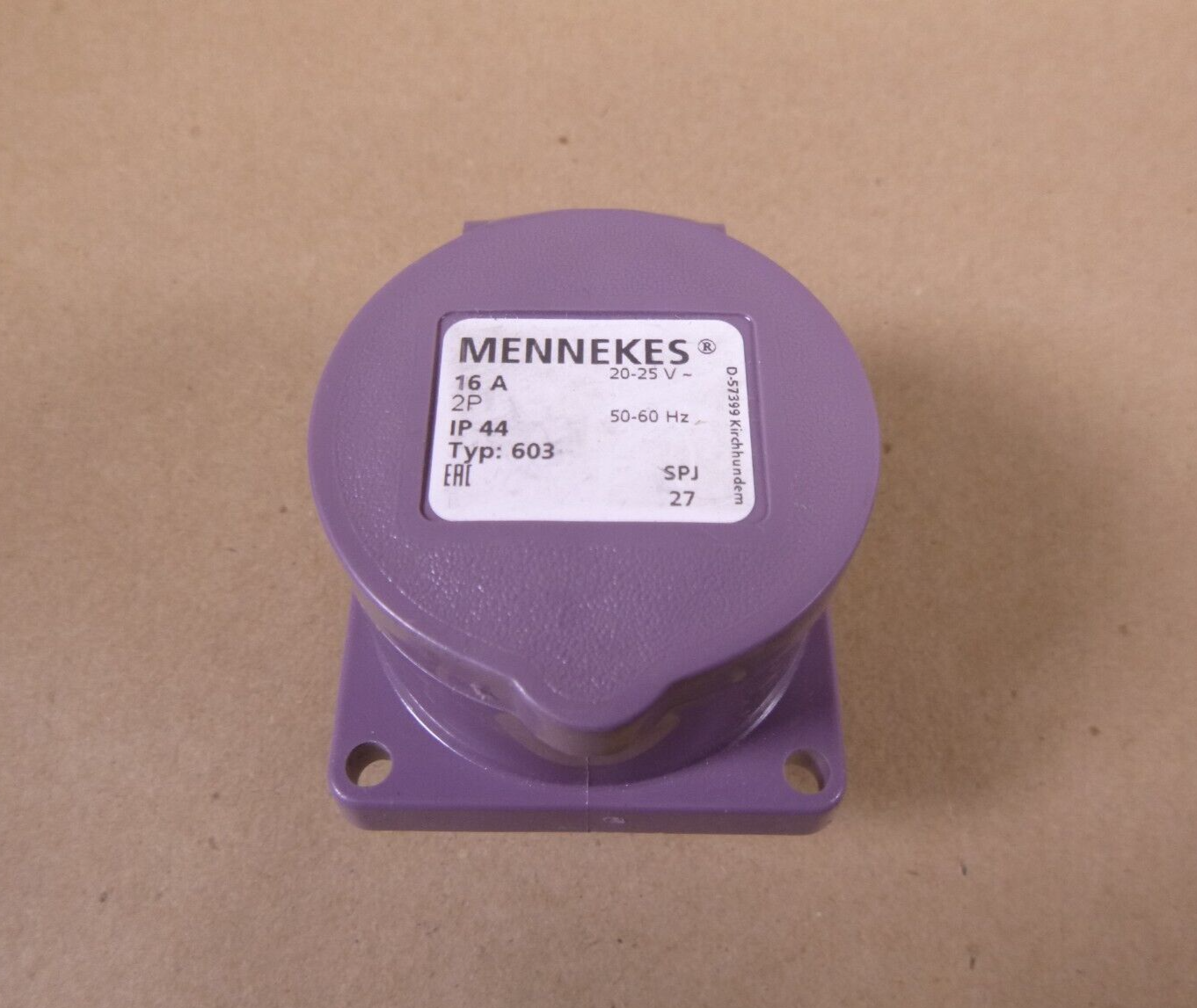 MENNEKES IP44 Purple Panel Mount 2P Industrial Power Socket, 16Amp, 20-25 Volt | Electrical MRO Replacement Parts &amp; Components and Commercial Electrical Supplies Company
