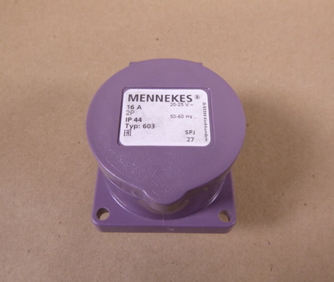 MENNEKES IP44 Purple Panel Mount 2P Industrial Power Socket, 16Amp, 20-25 Volt