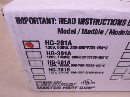 Master Appliance HG-201A Heat Gun , 120V , 600W , 200-300F/93-150C | Industrial MRO Tools and Replacement Industrial Equipment Components