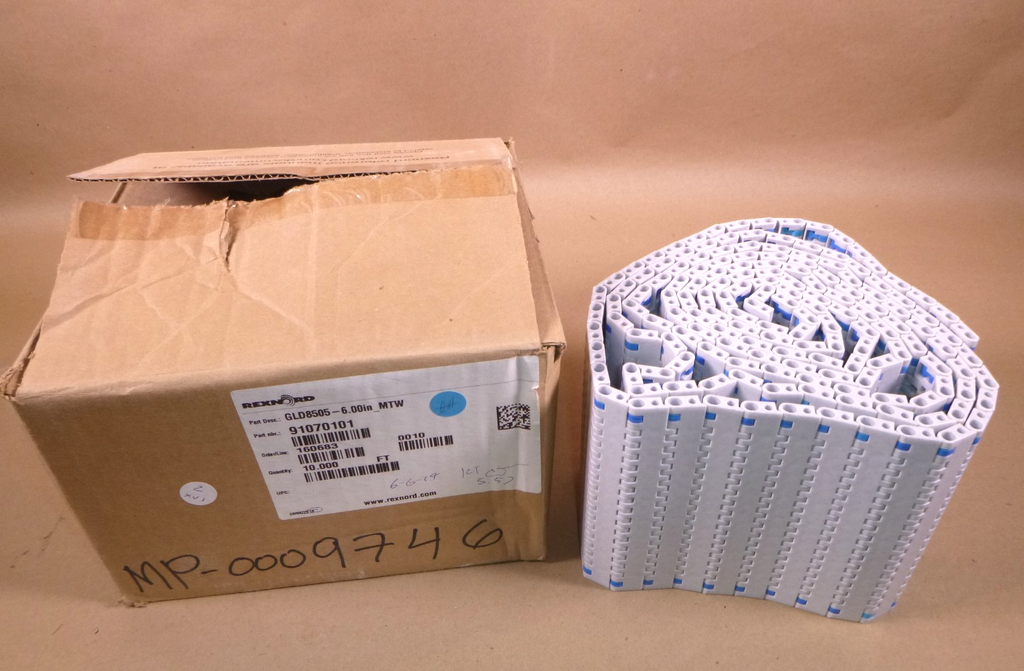 HP8505-6IN_MTW Rexnord Mattop Table Top Belt 6" x 10 Ft. Box 91070101 White | Industrial MRO Replacement Parts, Manufacturing Machine Parts & Components, Heavy Equipment Parts Supplier