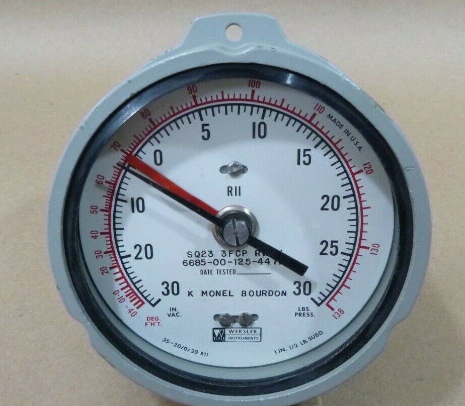 USGI 3-1/2" Compound Pressure-Vacuum Temperature Gage Weksler SQ2-3-3FCFRWB | Industrial MRO Replacement Parts, Manufacturing Machine Parts &amp; Components, Heavy Equipment Parts Supplier