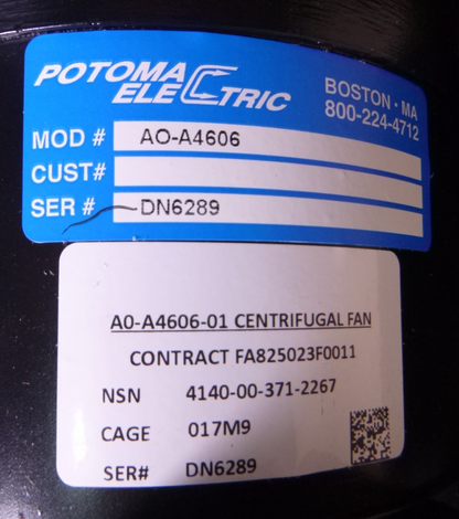 EG&amp;G Rotron A0A4604 Centrifugal Fan A0-A4606-01 026668 , 4140-00-371-2267