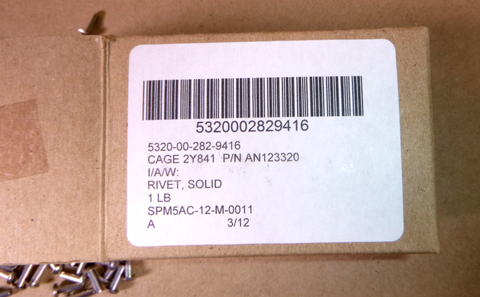 AN123320 USGI Inconel 600 Solid Rivet 5320-00-282-9416 (1 Lb. Box) | Industrial Replacement Nuts & Bolts Distributor and Machinery Screws & Fasteners Supply