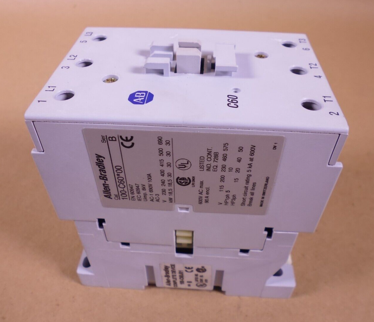 Allen Bradley 100-C60J01 Contactor 24V, 60HZ , 3 Pole, 1 N.C. Aux Cont, Ser B | Electrical MRO Replacement Parts &amp; Components and Commercial Electrical Supplies Company