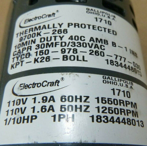 ELECTROCRAFT TYCO 150-978-260-777-030 KPT-K26-BOLL CONTROL MOTOR 110V 1/10HP 1PH