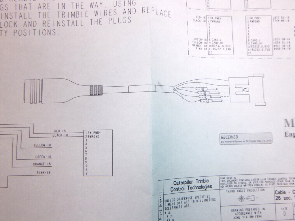 Caterpillar Trimble Control Technologies Cable Assembly 92707, CAT M Radio 1M | Industrial Tractor Parts Supplier and Surplus Tractor Parts & Accessories