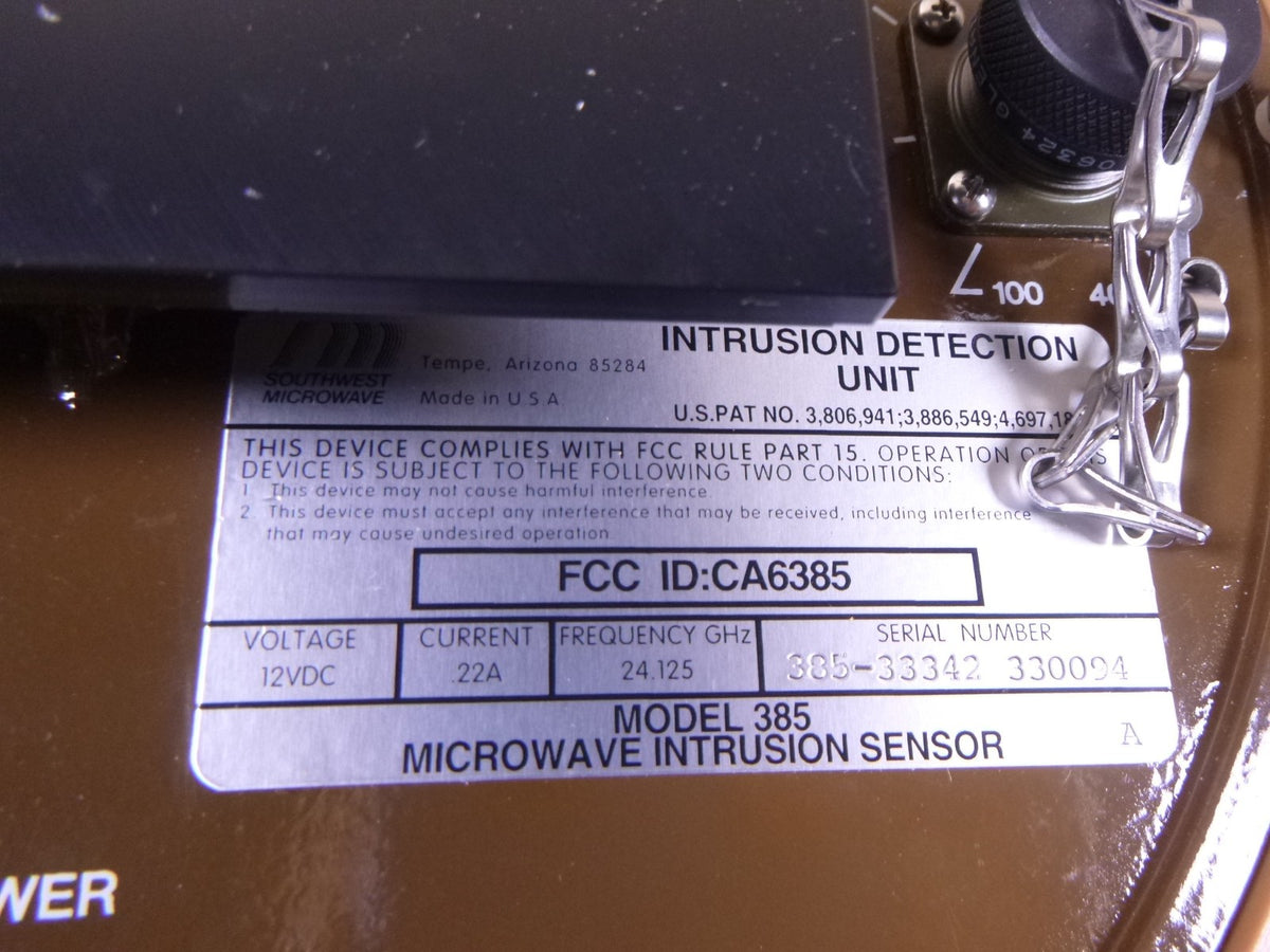 Southwest Microwave Model 385 Instrusion Sensor Outdoor Transceiver 12VDC .22A | Electrical MRO Replacement Parts &amp; Components and Commercial Electrical Supplies Company