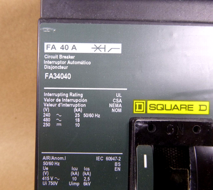 New Square D FA34040, I-Line Plug-In Molded Case Circuit Breaker 40A 3P 480V | Electrical MRO Replacement Parts &amp; Components and Commercial Electrical Supplies Company
