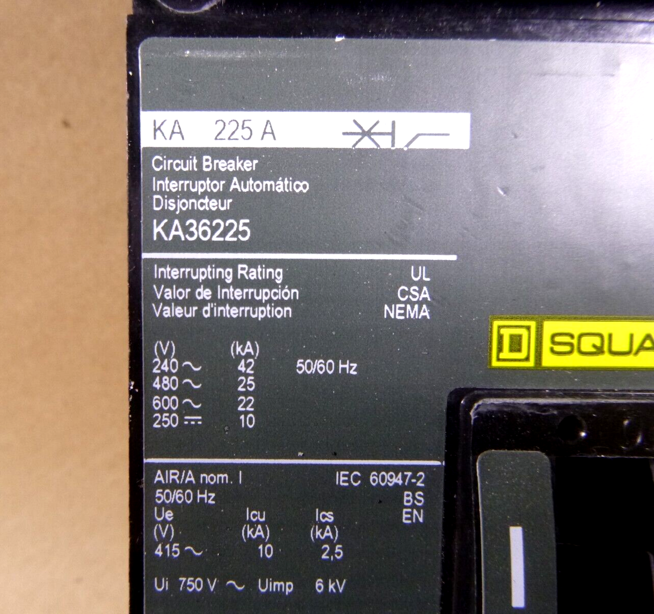 New Square D KA36225, I-Line Plug-In Molded Case Circuit Breaker 225A 3P 600V | Electrical MRO Replacement Parts &amp; Components and Commercial Electrical Supplies Company
