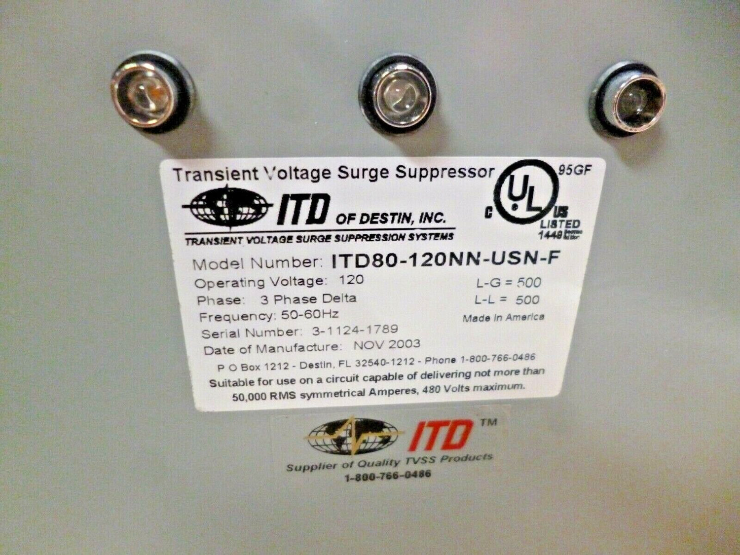 TRANSIENT VOLTAGE SURGE SUPPRESSOR 120V 3 PHASE DELTA, 50K RMS AMPS, 480V MAX | Electrical MRO Replacement Parts &amp; Components and Commercial Electrical Supplies Company