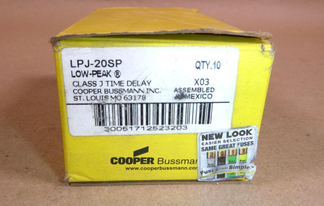 (Box of 10) Cooper Bussmann LPJ-20SP Low-Peak Dual-Element Time-Delay Fuse, 20A | Electrical MRO Replacement Parts &amp; Components and Commercial Electrical Supplies Company
