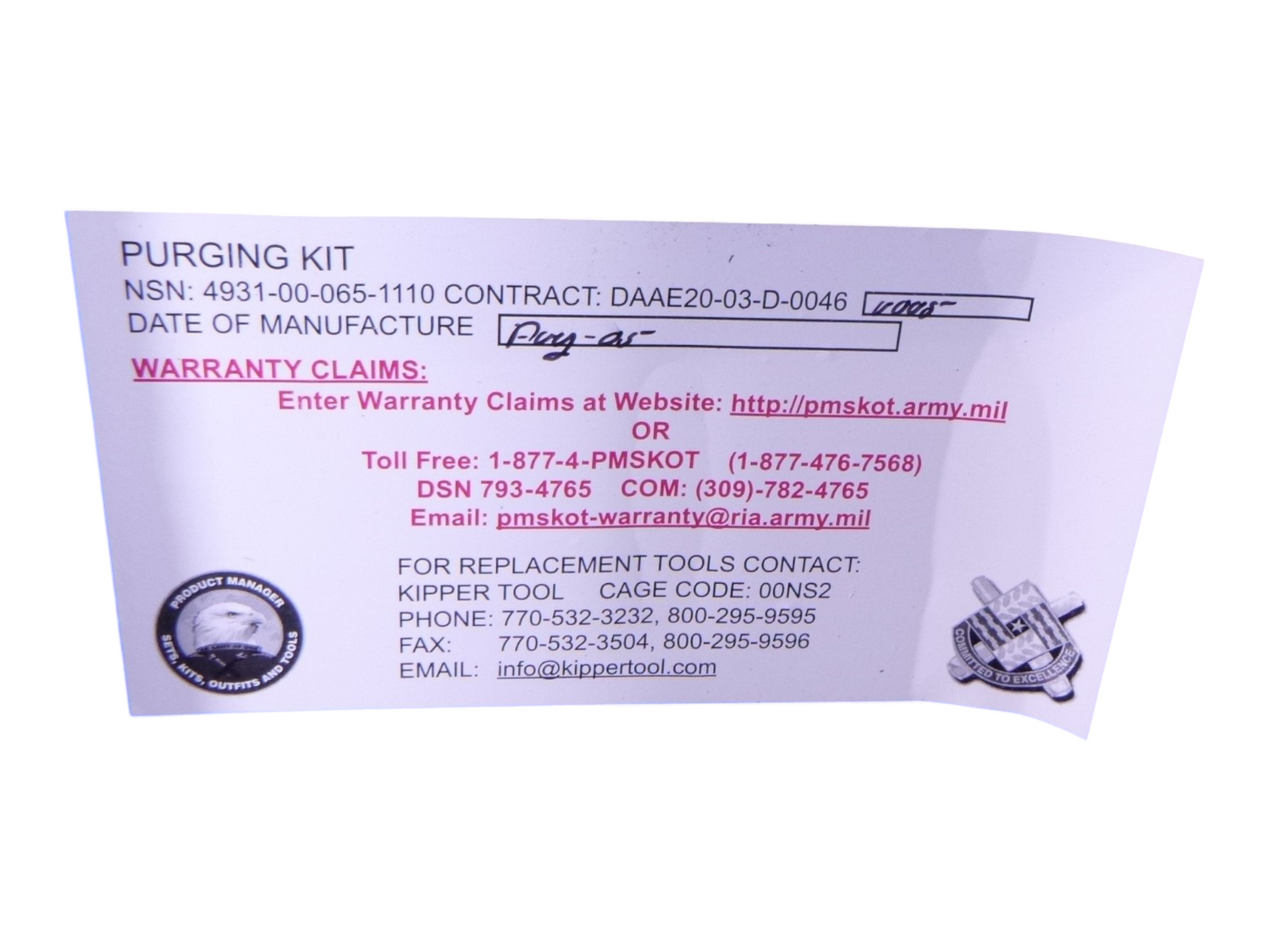 Kipper Tool Fire Control Purging Kit Multi-Stage Regulator , 4931-00-065-1110