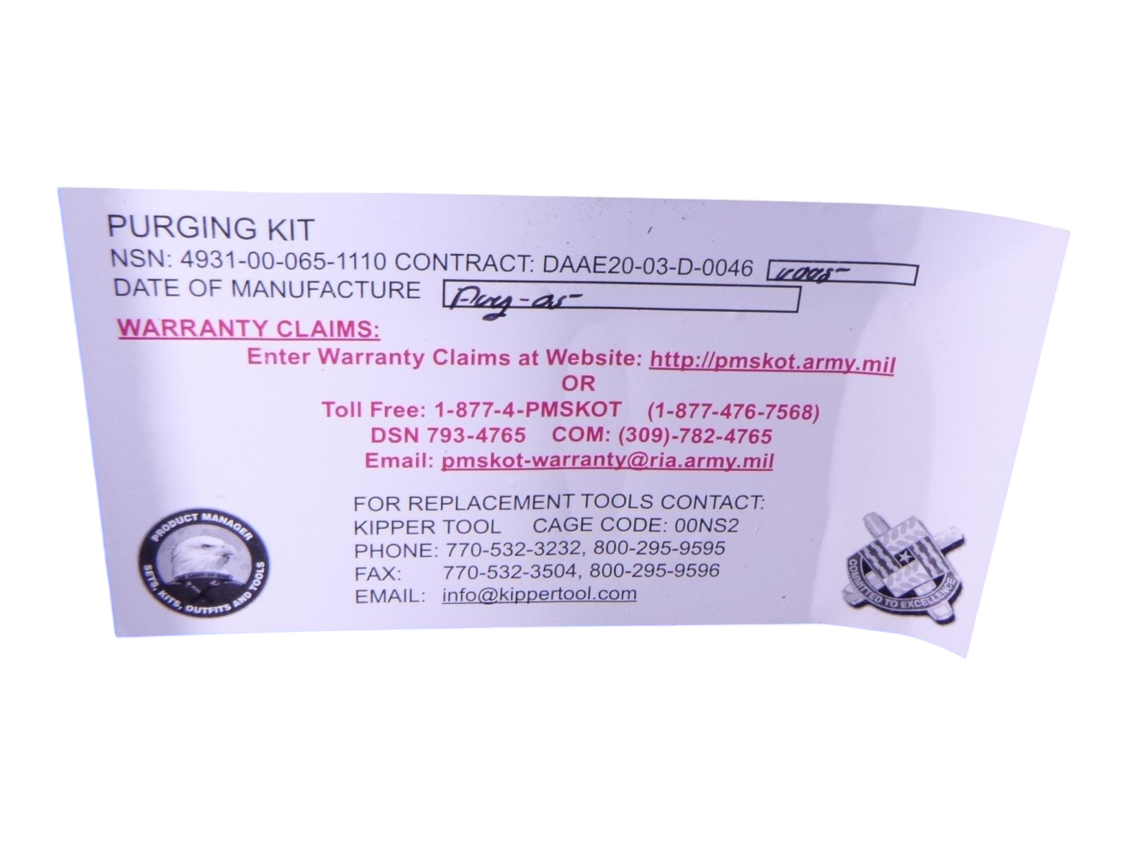 Kipper Tool Fire Control Purging Kit Multi-Stage Regulator , 4931-00-065-1110