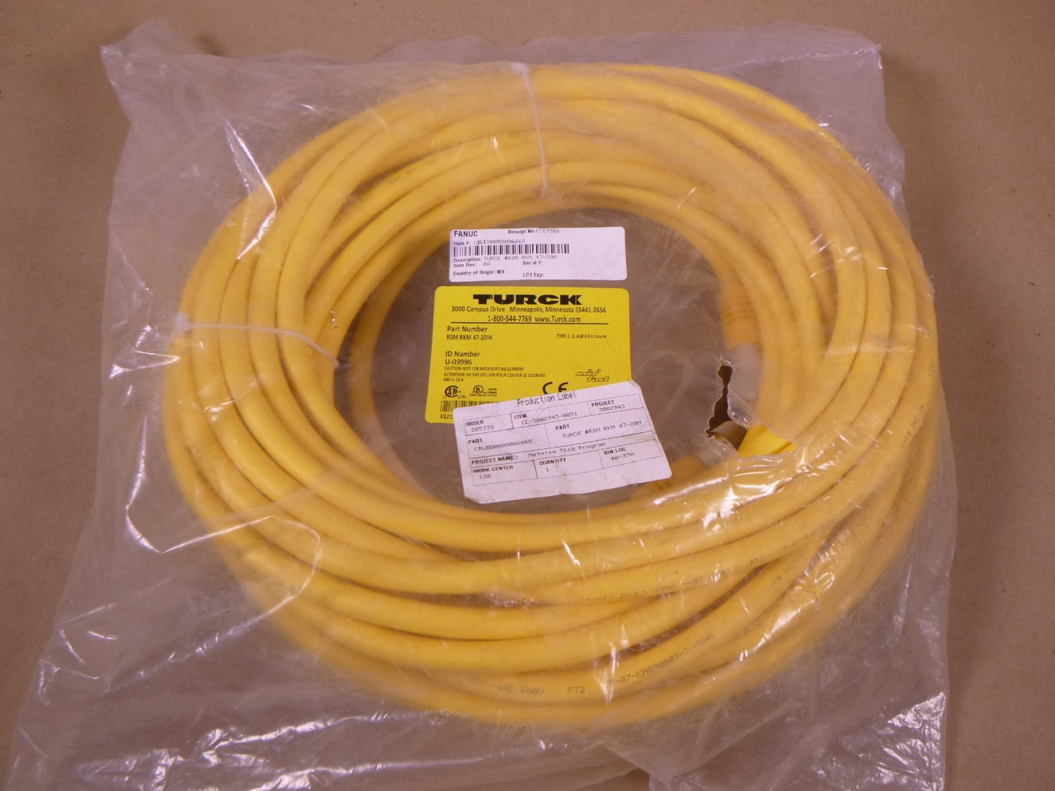 TURCK RSM RKM 47-20M Actuator &amp; Sensor Cable 20M 4-Pin Male Female , U-09996 | Electrical MRO Replacement Parts &amp; Components and Commercial Electrical Supplies Company