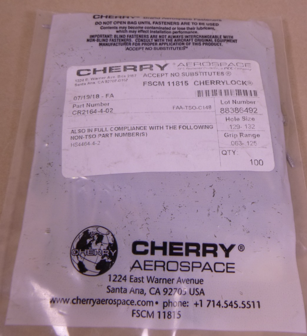 (Lot Of 100) Cherry CR2164-4-2 Blind Rivet Cherrylock, .129-.132 Hole, .063-.125 | Industrial Replacement Nuts &amp; Bolts Distributor and Machinery Screws &amp; Fasteners Supply