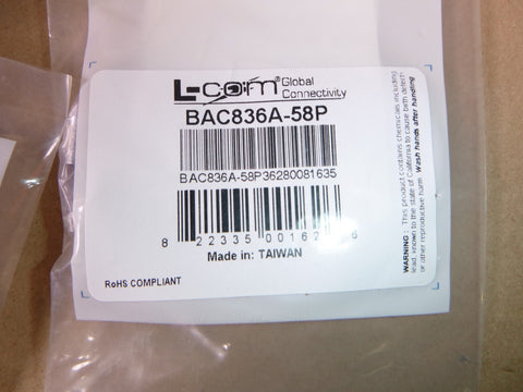 (Lot of 30) L-Com Coaxial Crimp Connector BAC836A-58P 50 ohm, Plenum RG58U | Electrical MRO Replacement Parts & Components and Commercial Electrical Supplies Company