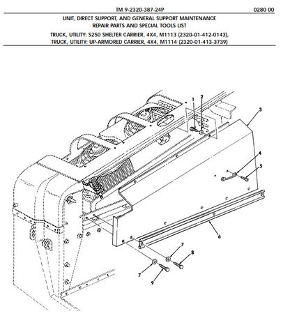 Humvee M1113 M1114 Condenser Fan Panel Metal Molding, 70-05432, 2590-01-461-5213 | Genuine HMMWV Replacement Parts and Military Surplus Humvee Parts &amp; Accessories