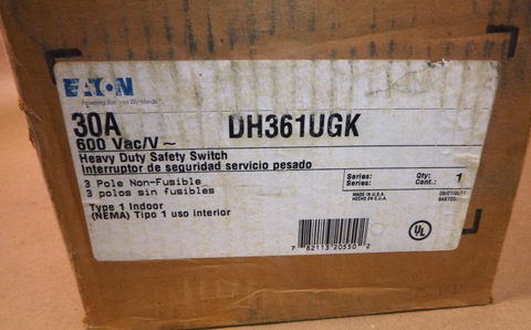Eaton DH361UGK 30 Amp 600 Volt Heavy Duty Safety Switch / Disconnect | Electrical MRO Replacement Parts & Components and Commercial Electrical Supplies Company