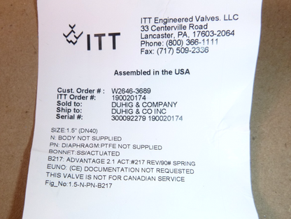 1-1/2" ITT Pure-Flo Pneumatic Actuator 90psi B217 Part Number 1.5-N-PN-B217 | Electrical MRO Replacement Parts &amp; Components and Commercial Electrical Supplies Company