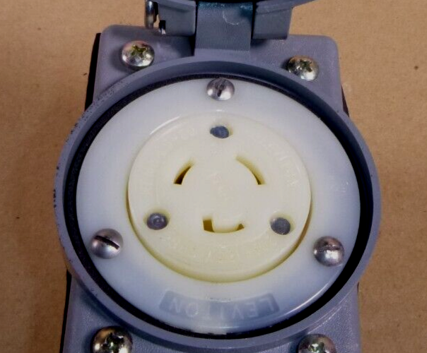 Leviton Flanged Outlet Locking Receptacle, 20A, 125V, L5-20R With Hubbell Cover | Electrical MRO Replacement Parts &amp; Components and Commercial Electrical Supplies Company