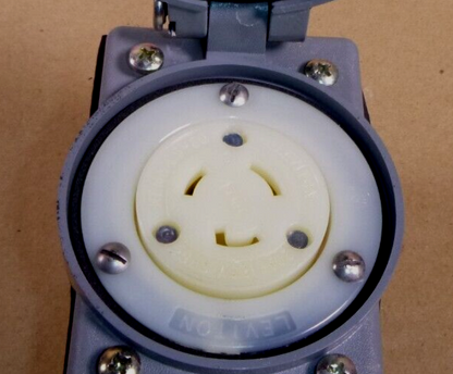 Leviton Flanged Outlet Locking Receptacle, 20A, 125V, L5-20R With Hubbell Cover | Electrical MRO Replacement Parts &amp; Components and Commercial Electrical Supplies Company
