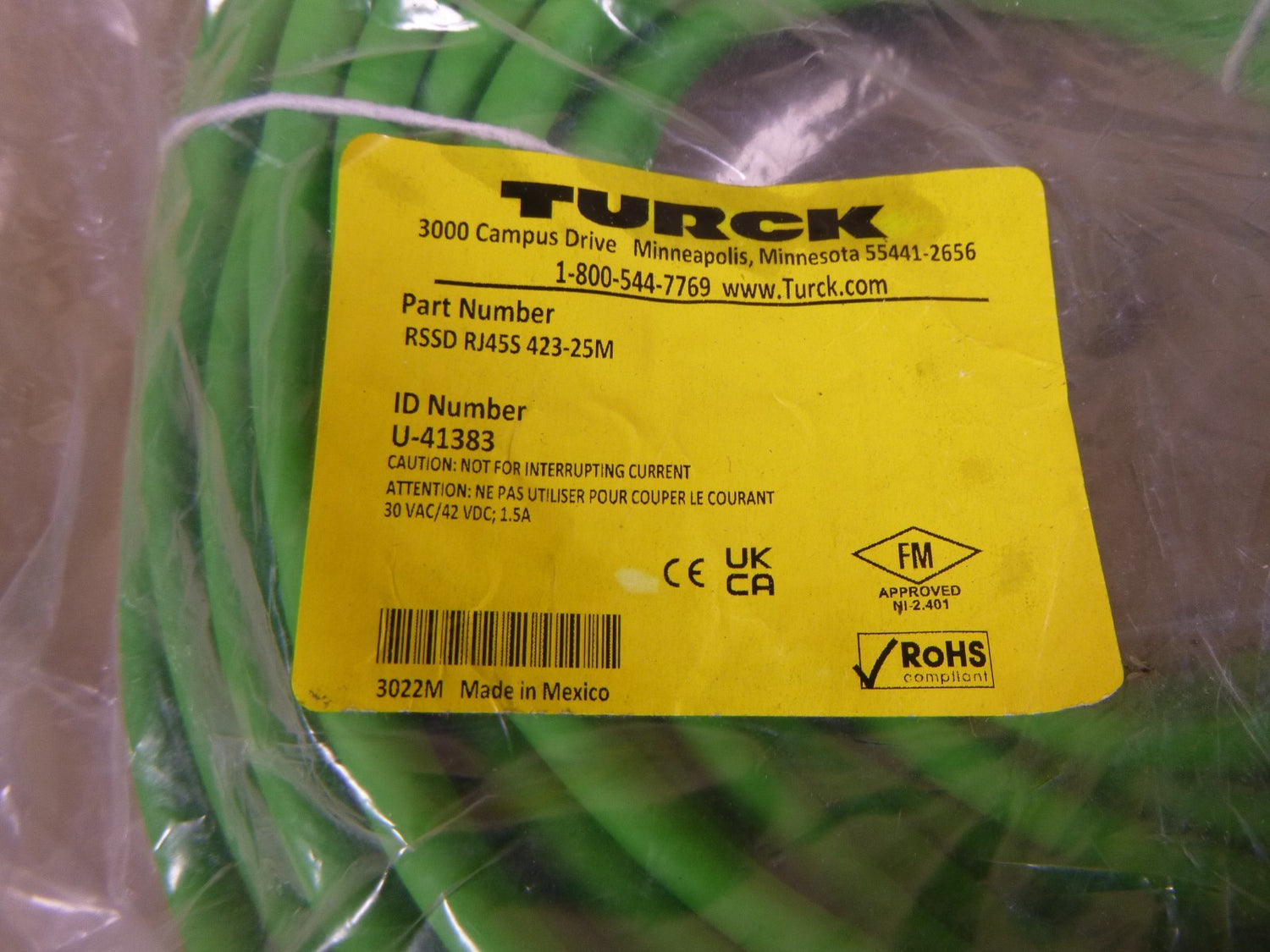 Turck RSSD RJ45S 423-25M U-41383 PROFINET Patch Extension Cable , 25M | Electrical MRO Replacement Parts &amp; Components and Commercial Electrical Supplies Company