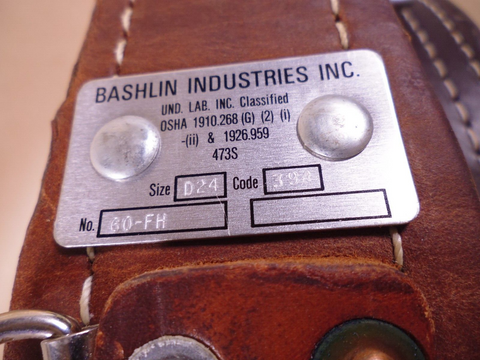 Bashlin Climbing Lineman Leather Climbing Belt , # 60-FH , Size D24 , Code 394