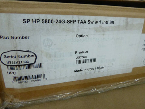 New Hewlett Packard JG256B, 5800-24G-SFP TAA Switch With 1 Interface Slot - USA