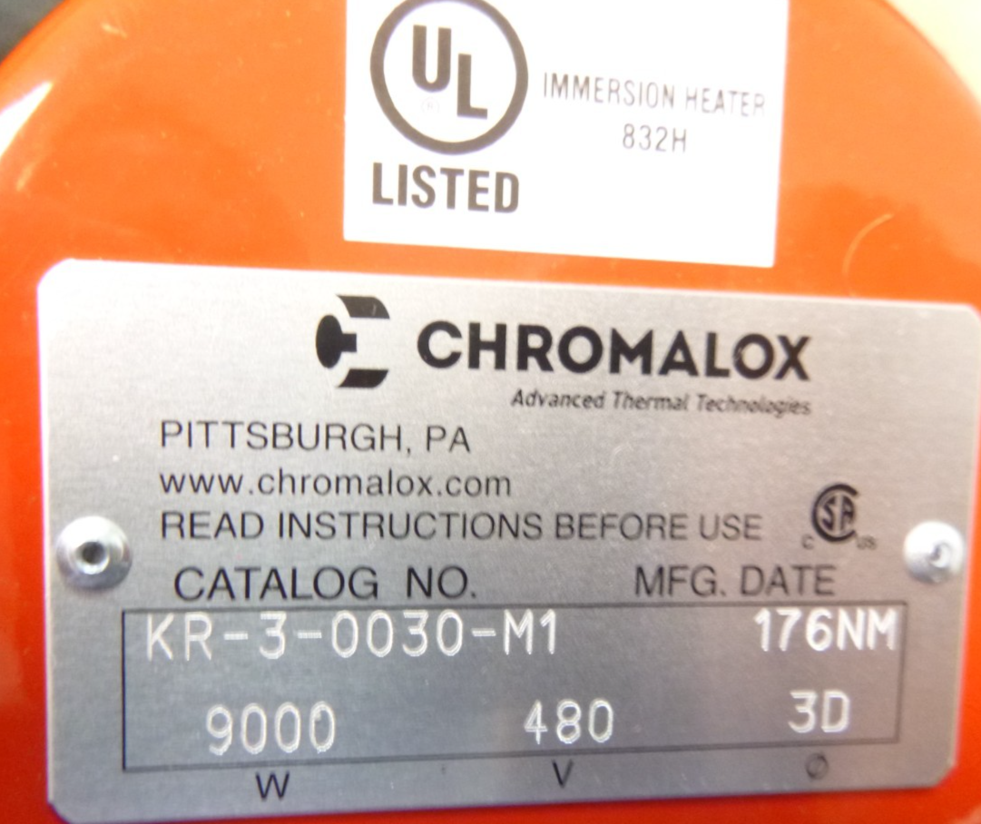 Chromalox 3 Element 9 KW, 480 Volt, 3 Ph, 25" Immersion Heater Copper Pipe Plug | Electrical MRO Replacement Parts &amp; Components and Commercial Electrical Supplies Company