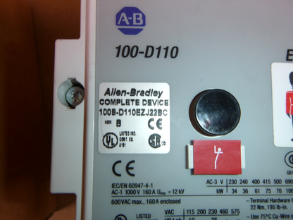 100S-D110EZJ22BC Allen Bradley IEC Safety Contactor 110 Amp 24 Volt Coil