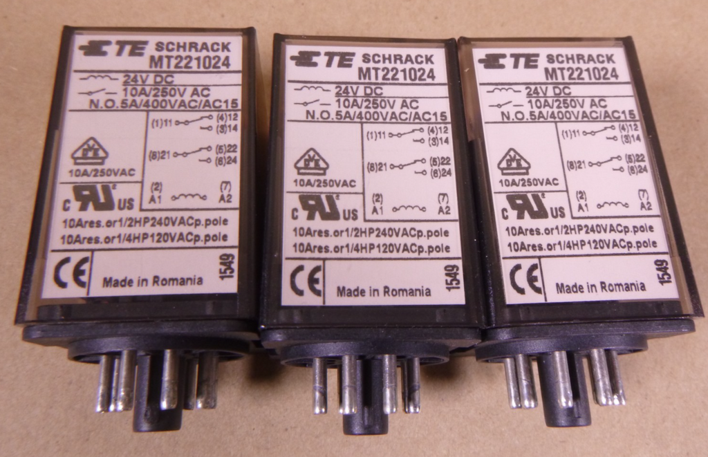 (3x) TE Connectivity Schrack MT221024 Multimode Power Relay 24VDC 10A 250VAC | Electrical MRO Replacement Parts & Components and Commercial Electrical Supplies Company