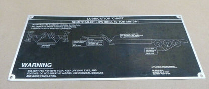 40 TON M870A1 SEMITRAILER LOW BED LUBCRICATION CHART INSTRUCTION PLATE 13.5X6.25 | Replacement Truck Parts, Trailer Accessories, Automobile Supplies, Car Parts &amp; Accessories