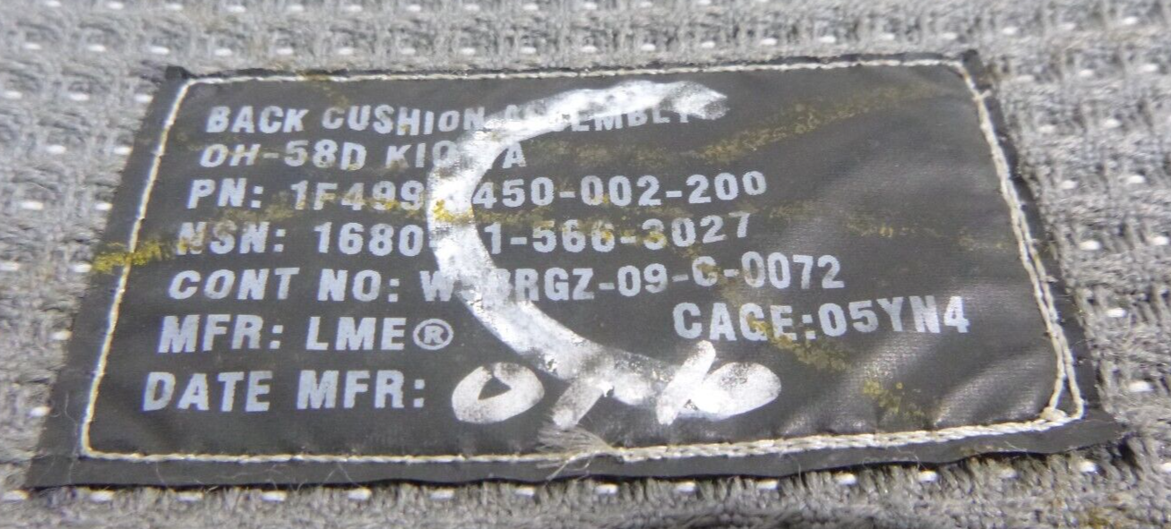 OH-58 KIOWA HELICOPTER SEAT BACK CUSHION 3450-002-200 , 1680-01-566-3027 | Replacement Truck Parts, Trailer Accessories, Automobile Supplies, Car Parts &amp; Accessories