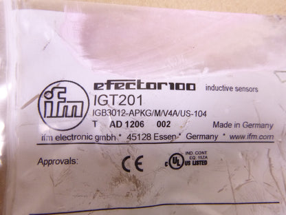 IFM Efector Inductive sensor IGT201, 12mm Range, 10-30 Vdc, Normally Closed | Electrical MRO Replacement Parts &amp; Components and Commercial Electrical Supplies Company