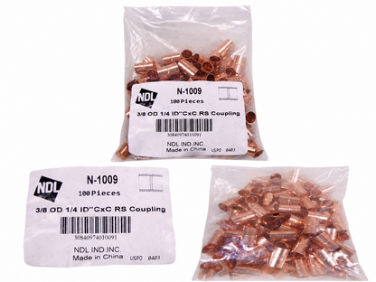 (100 PCS) NDL N-1009 3/8" OD X 1/4" ID CxC Rolled Stop Tube Wrot Copper Coupling