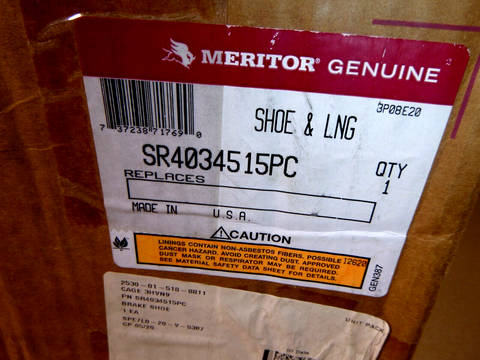 New Genuine Meritor 16-1/2" x 7" Brake Shoe & Lining SR4034515PC, A28-1954