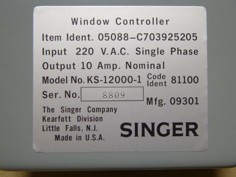 USGI Singer KS-12000-1 Heated Window Controller 220 Vac Single Phase 10 Amp