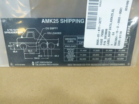 MTVR AMK25 MK25 CARGO TRUCK DECAL LABEL KIT AXLE PAYLOAD , 9905-01-611-5307 