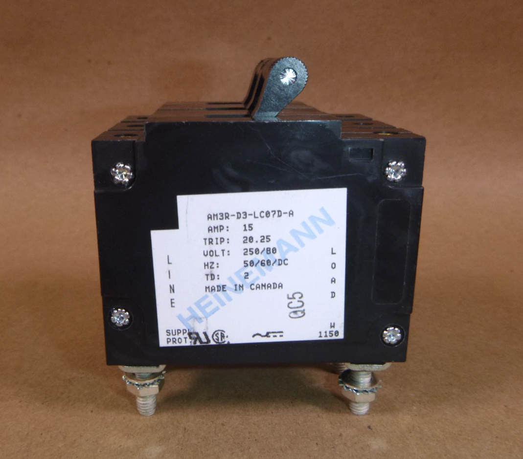AM3R-D3-LC07D-A-15-3 EATON HEINEMANN Circuit Breaker 15 Amp 3 Pole 250Vac 80Vdc | Electrical MRO Replacement Parts &amp; Components and Commercial Electrical Supplies Company