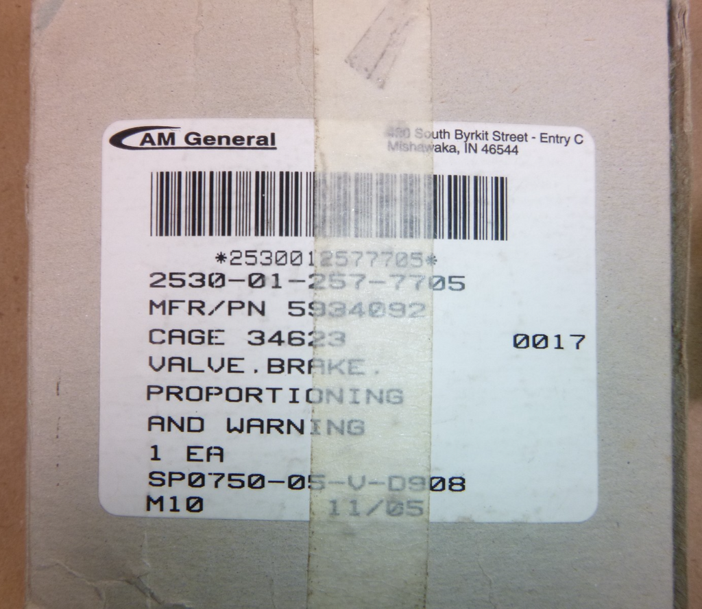 USGI M35A2 & A3 Proportioning and Warning Brake Valve 5934092, 2530-01-257-7705 | Genuine M35 Military Truck Parts and M939 Cargo Truck Surplus Parts