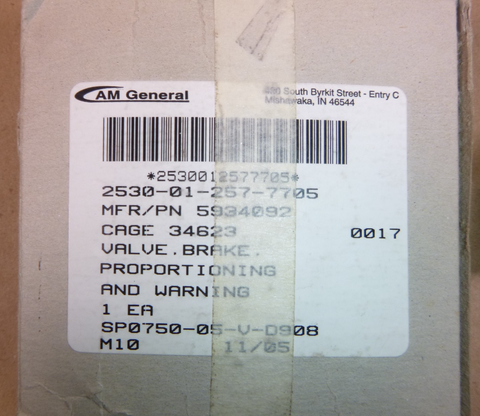 USGI M35A2 & A3 Proportioning and Warning Brake Valve 5934092, 2530-01-257-7705 | Genuine M35 Military Truck Parts and M939 Cargo Truck Surplus Parts
