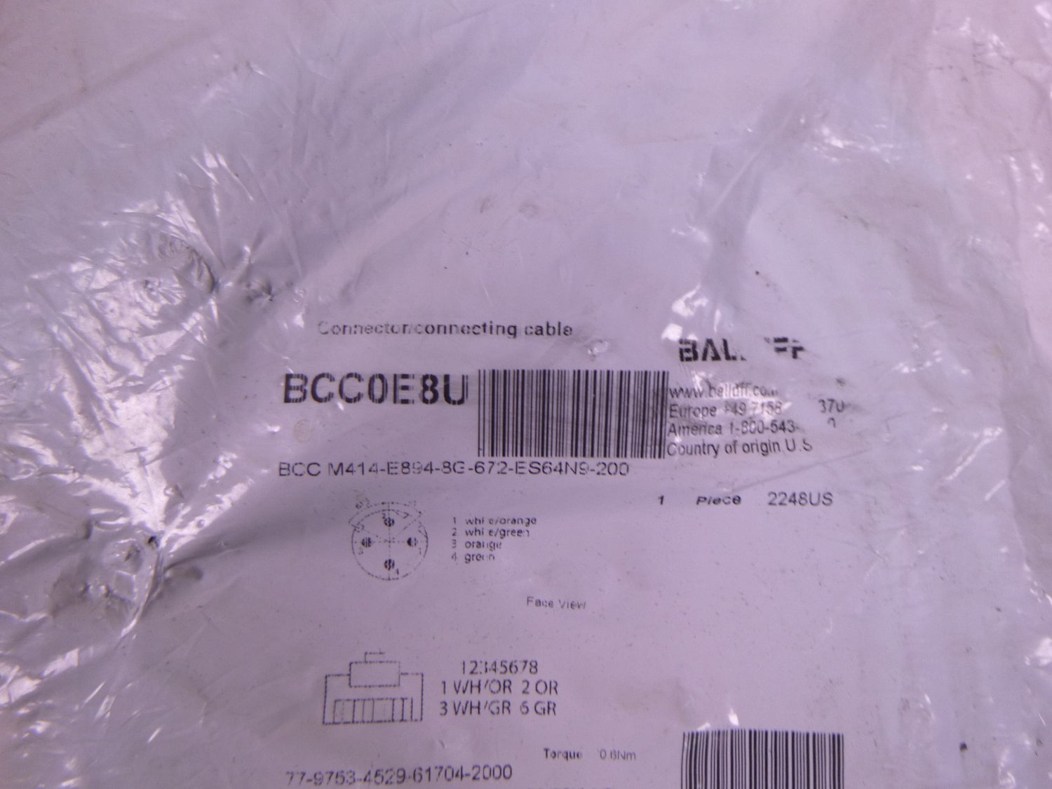 Balluff BCC0E8U BCC M414-E894-8G-672-ES64N9-200 Ethernet Cable RJ45 to M12 20M | Electrical MRO Replacement Parts &amp; Components and Commercial Electrical Supplies Company