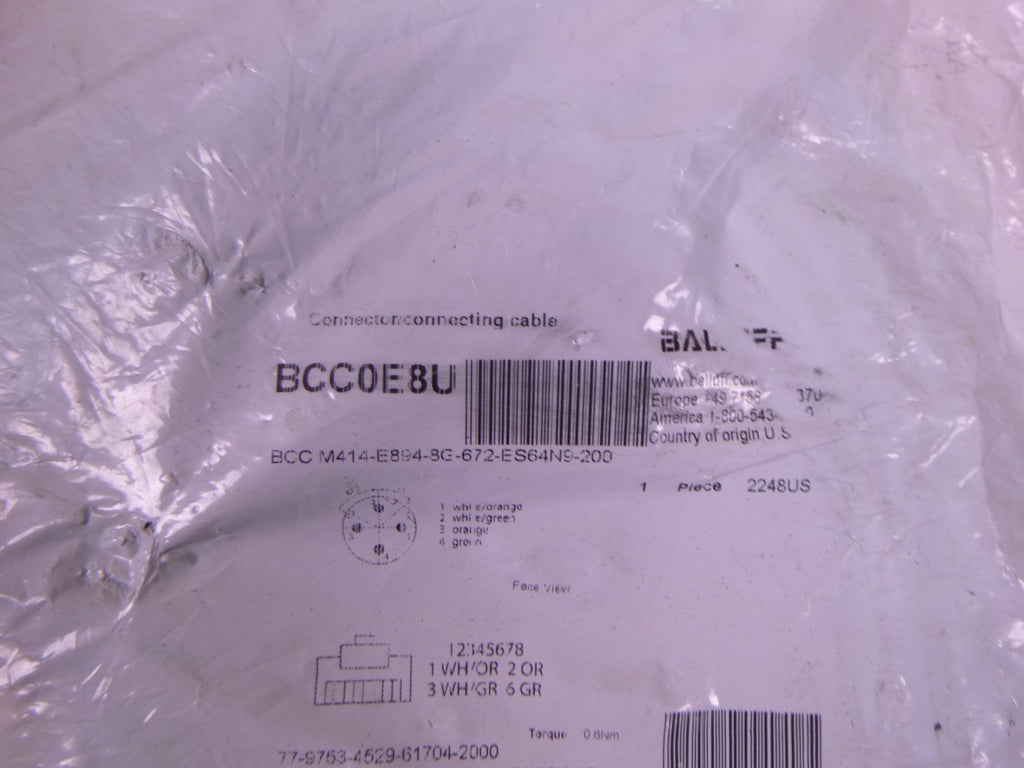 Balluff BCC0E8U BCC M414-E894-8G-672-ES64N9-200 Ethernet Cable RJ45 to M12 20M