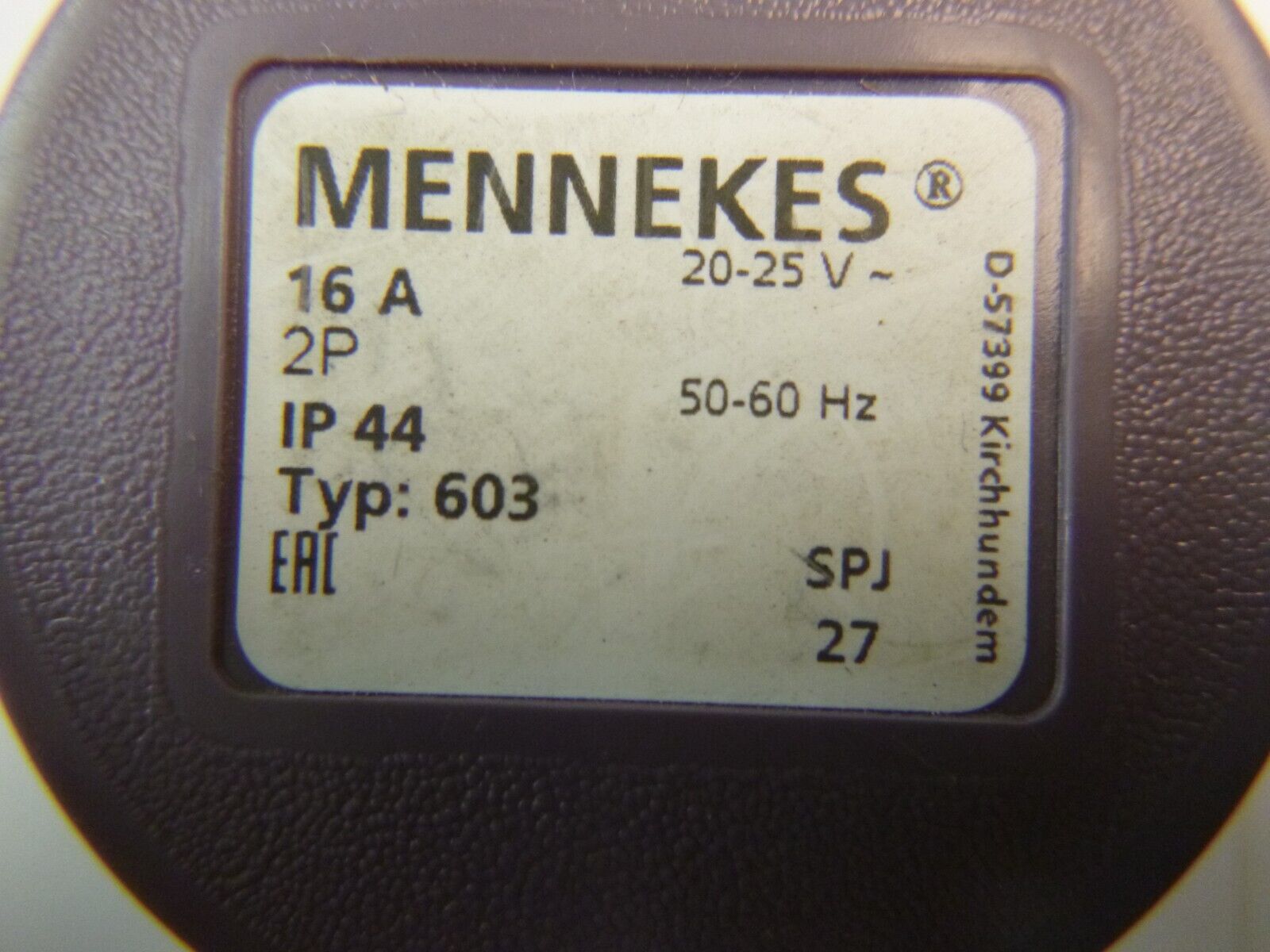 MENNEKES IP44 Purple Panel Mount 2P Industrial Power Socket, 16Amp, 20-25 Volt | Electrical MRO Replacement Parts &amp; Components and Commercial Electrical Supplies Company