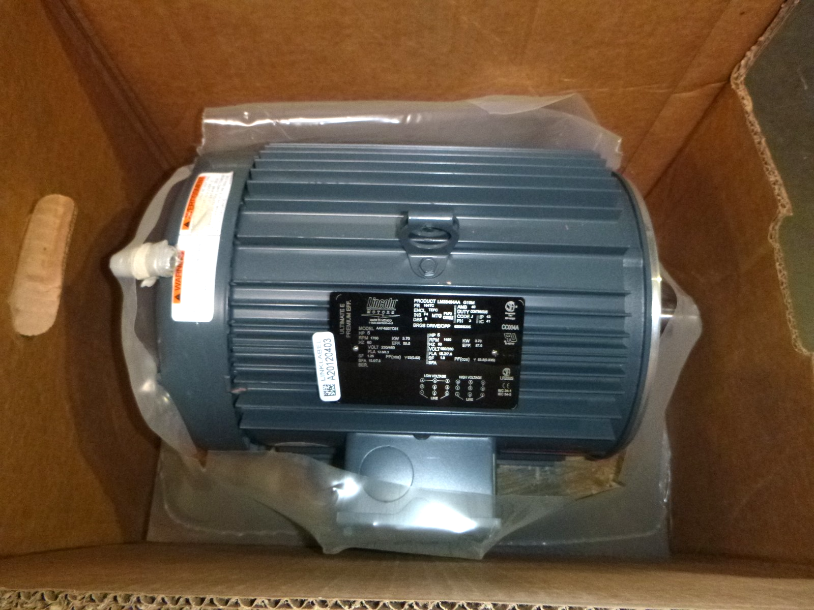 5 HP, 1800 RPM, 230/460 Volts, 3 PH, TEFC, 184TC, FOOTED, Lincoln, LM33484 | Industrial Electric Motors, Pumps &amp; Parts