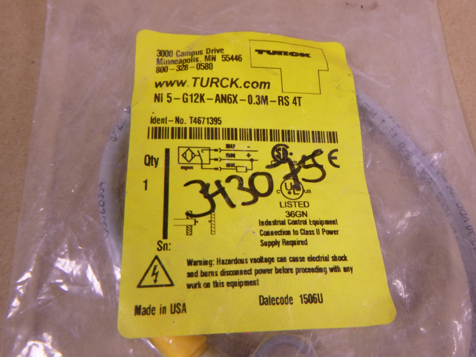 Turck NI5-G12K-AN6X-0.3M-RS 4T Proximity Sensor | Electrical MRO Replacement Parts &amp; Components and Commercial Electrical Supplies Company