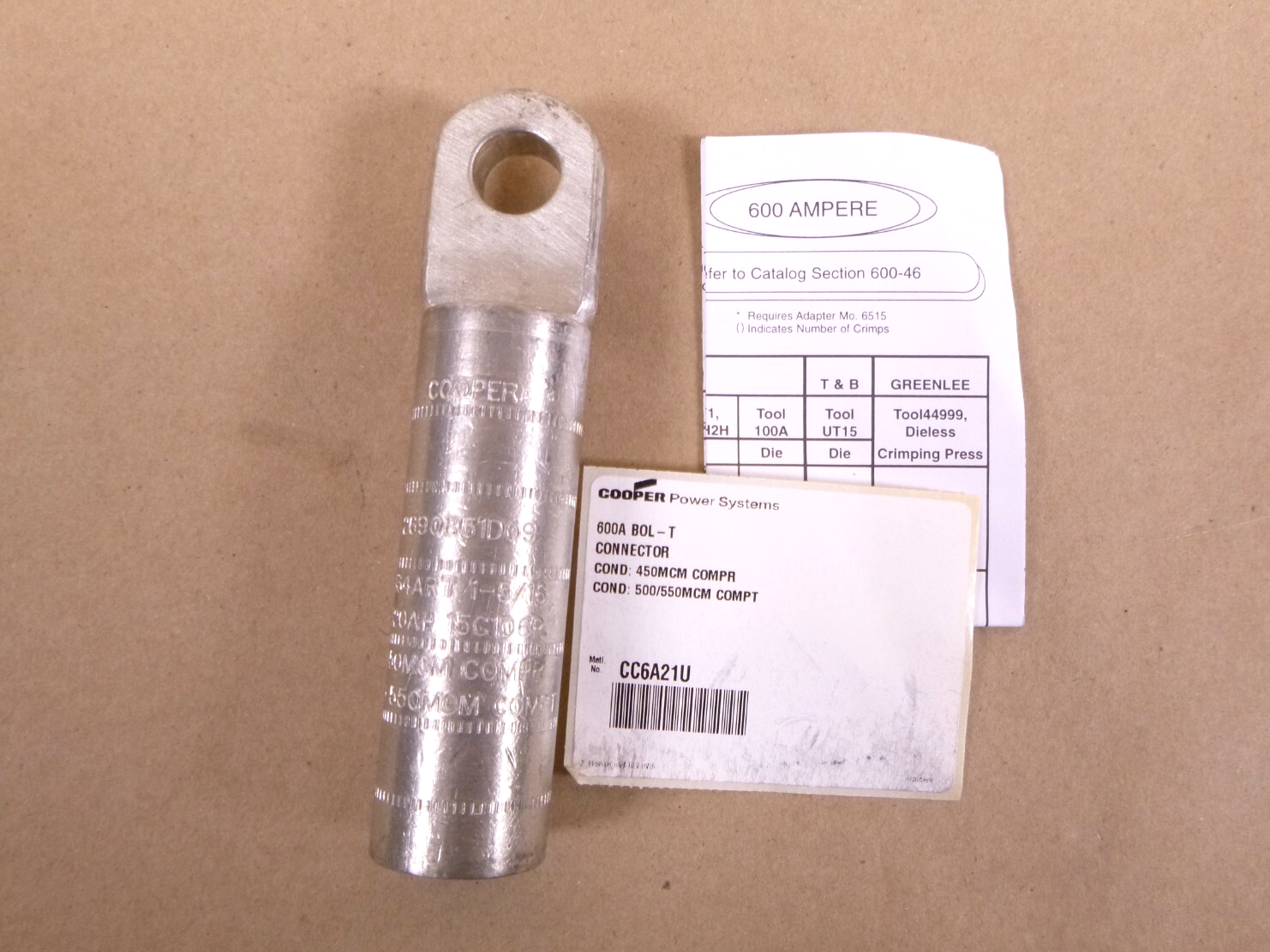 Cooper Power Systems CC6A21U Aluminum Loadbreak Elbow Crimp Connector | Electrical MRO Replacement Parts &amp; Components and Commercial Electrical Supplies Company