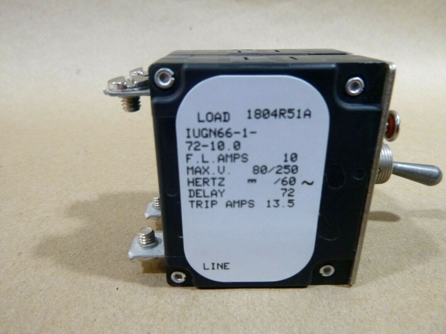 Airpax IUGN66-1-72-10.0 Toggle Circuit Breaker 10A Magnetic / Hydraulic Delay | Electrical MRO Replacement Parts &amp; Components and Commercial Electrical Supplies Company